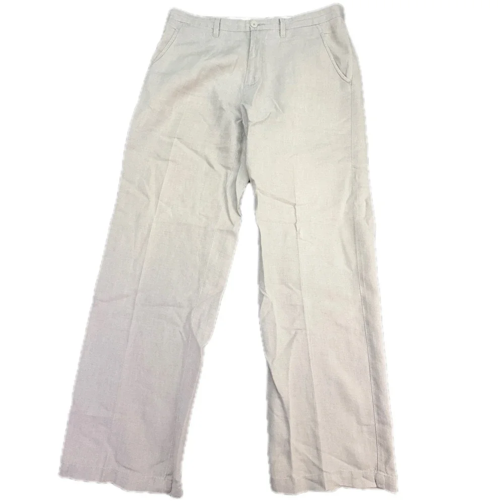 Armani Exchange Pants Mens 34 Beige 100% Linen Straight Leg Trousers